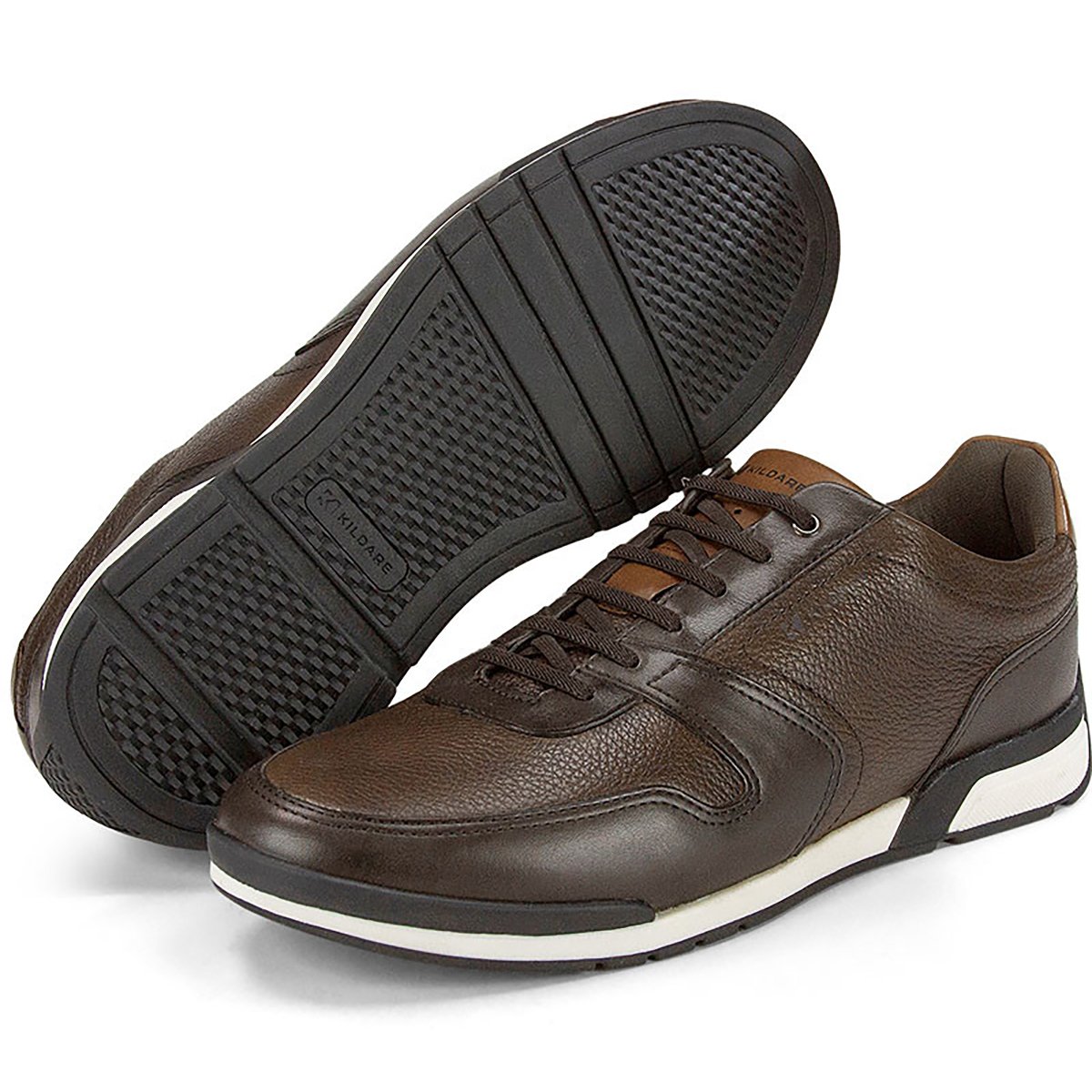 Sapatênis Couro Kildare Grid Masculino - Café Marrom