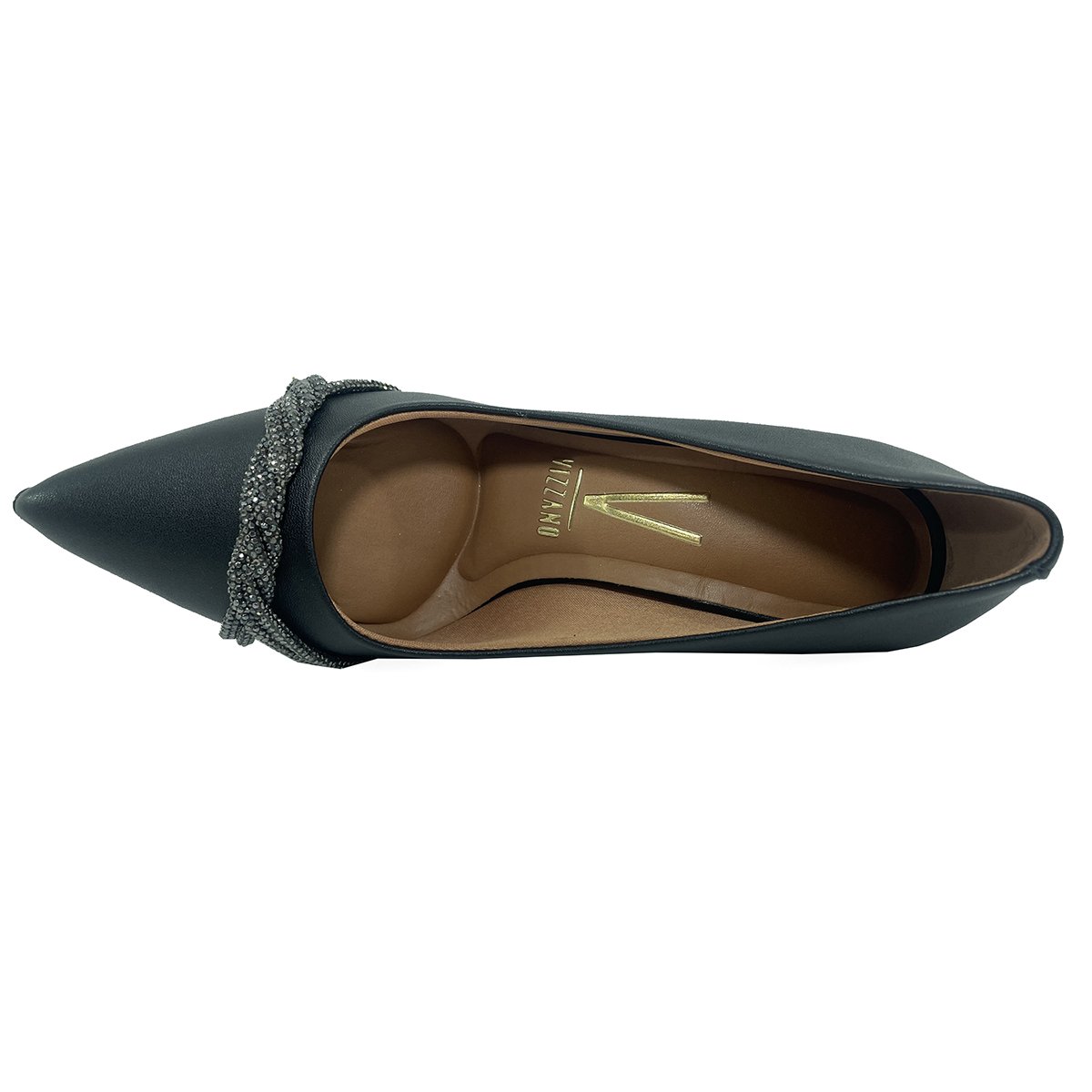 Scarpin Vizzano Enfeite Tira Strass Salto Médio - Preto Preto 3