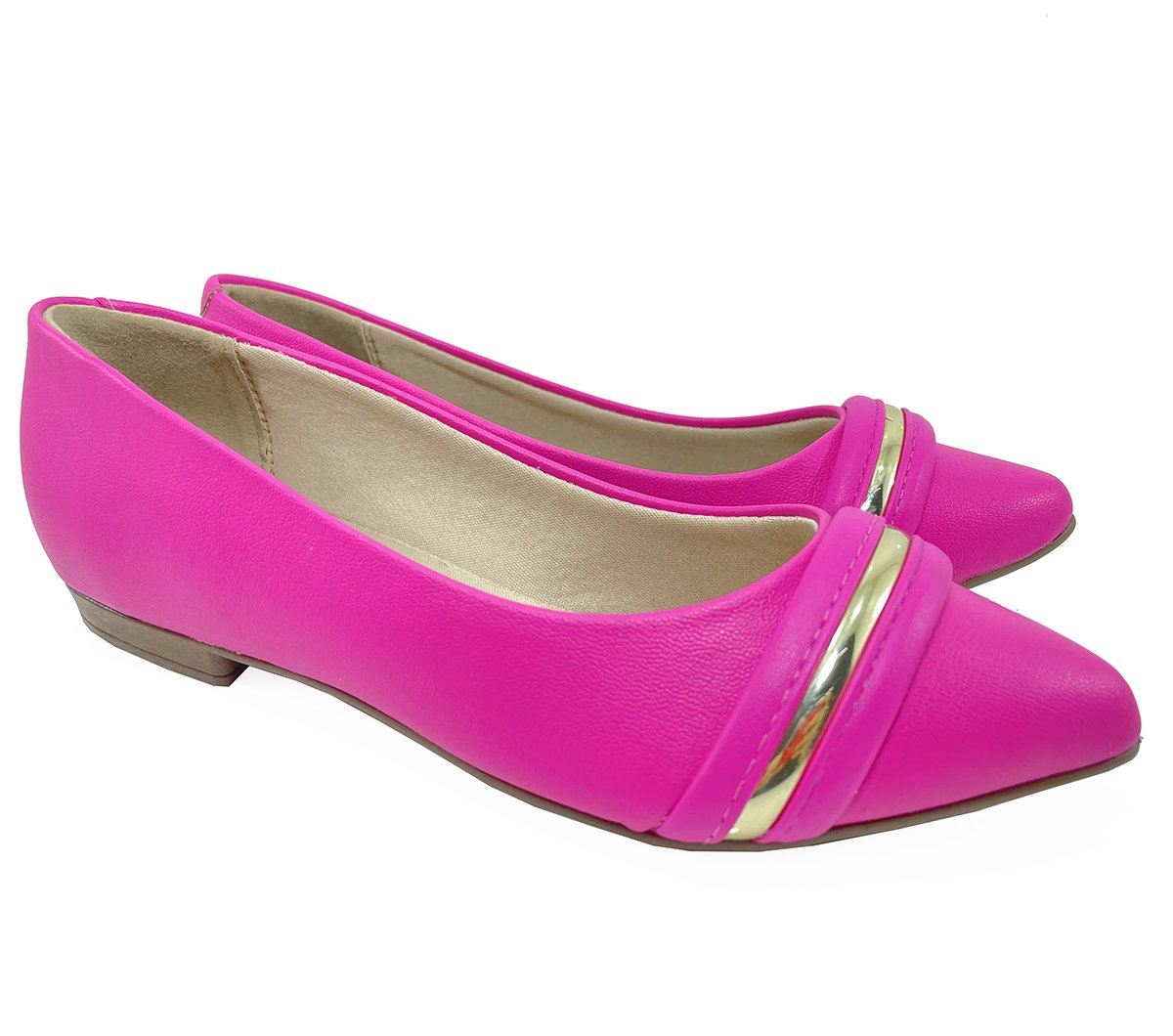 Sapatilha Beira Rio Bico Fino Detalhe Metalizado - Pink Rosa 1