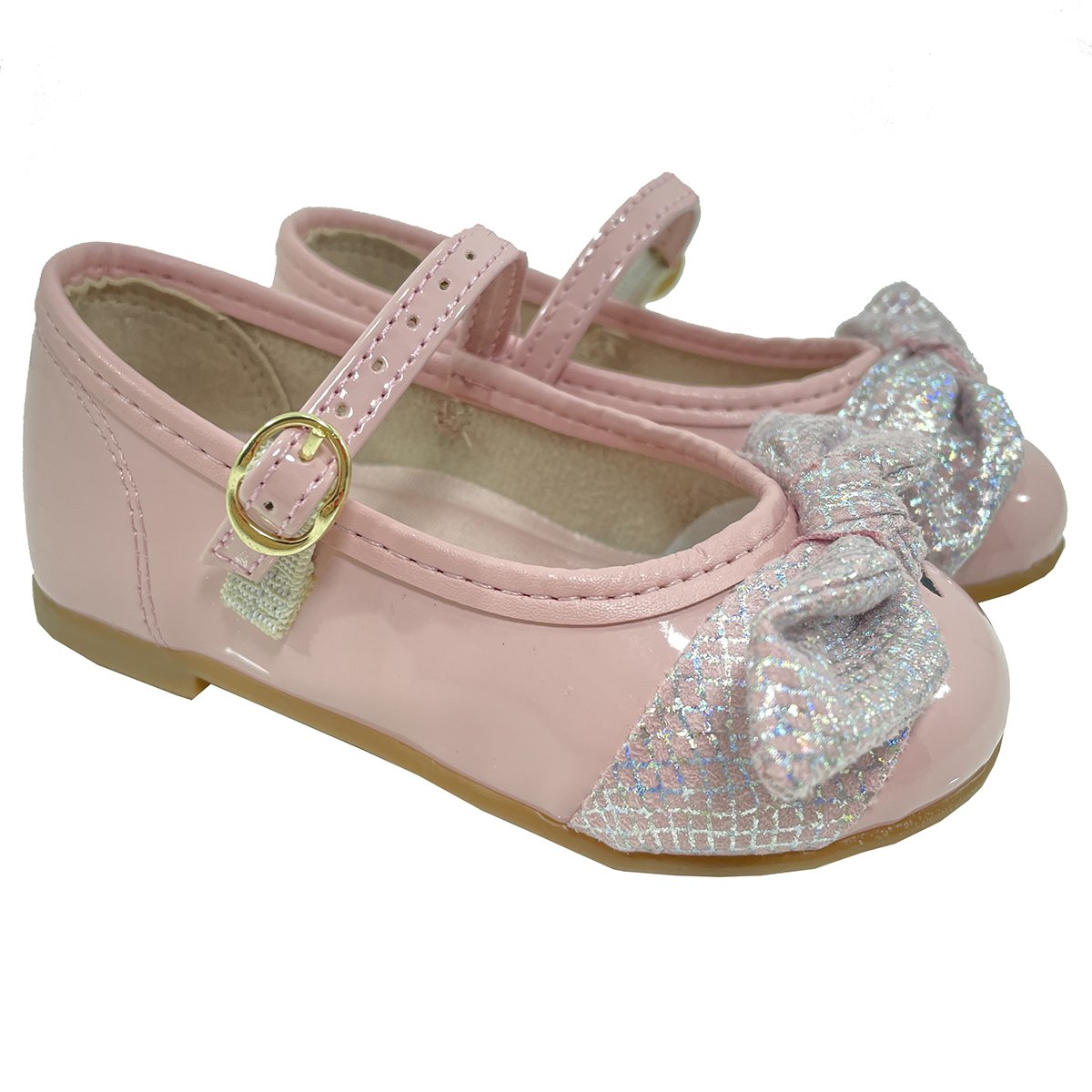 Sapatilha Boneca Molekinha Verniz Laço Holográfico - Rosa Rosa 1