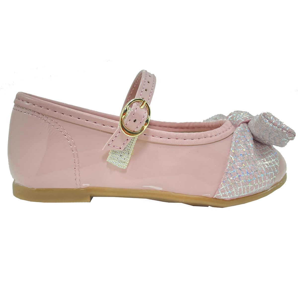 Sapatilha Boneca Molekinha Verniz Laço Holográfico - Rosa Rosa 2