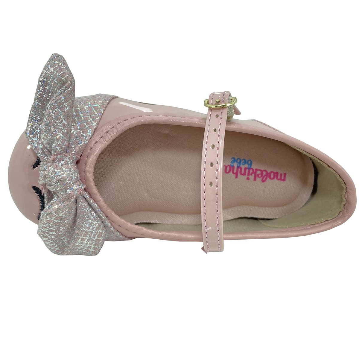 Sapatilha Boneca Molekinha Verniz Laço Holográfico - Rosa Rosa 3