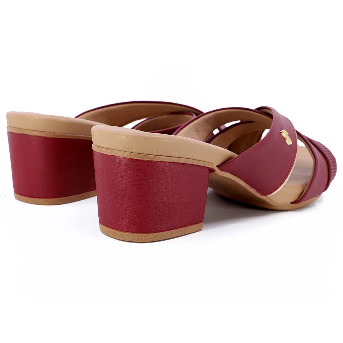 Tamanco Usaflex Salto Bloco Tiras Cruzadas - Vermelho Escuro Vermelho 3