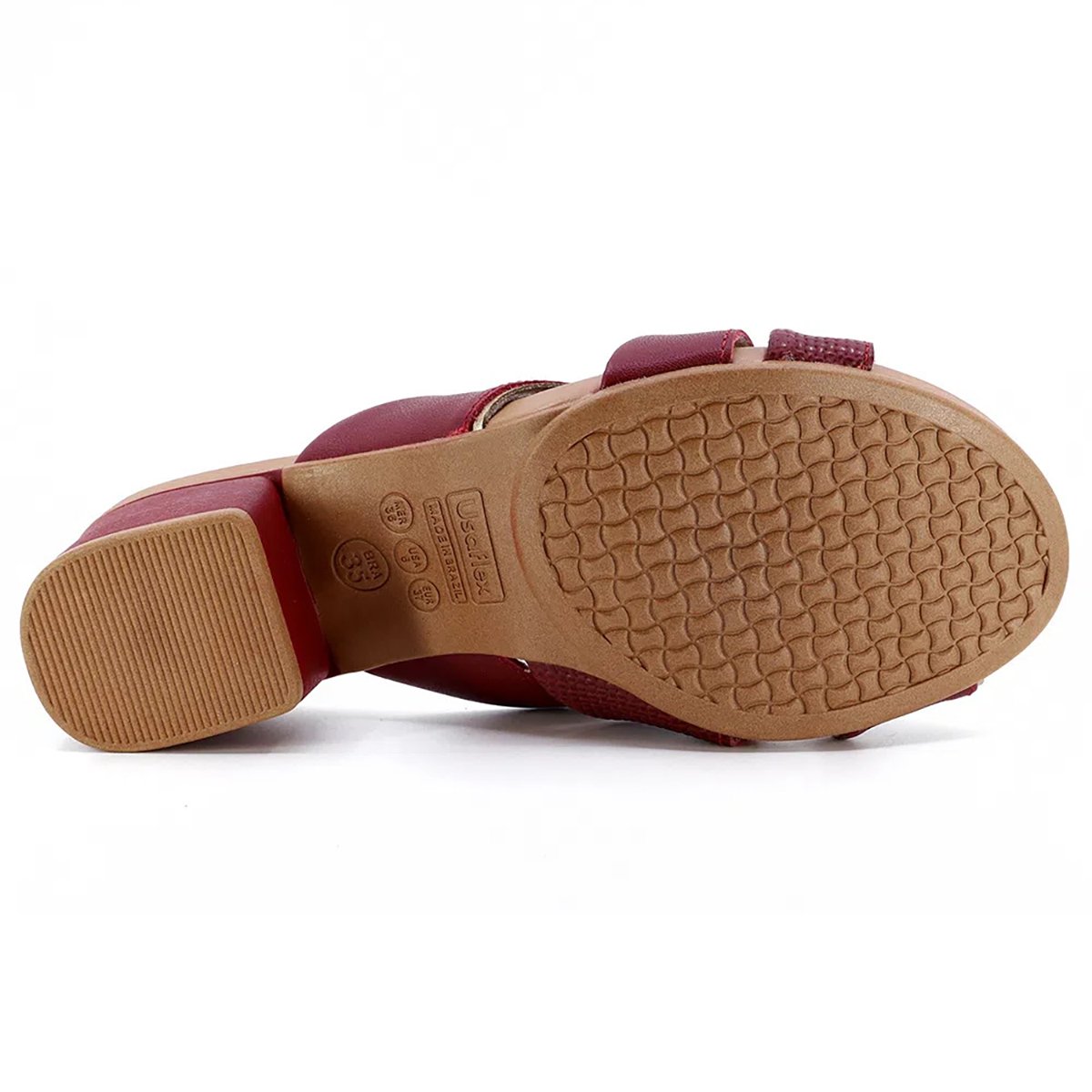 Tamanco Usaflex Salto Bloco Tiras Cruzadas - Vermelho Escuro Vermelho 4