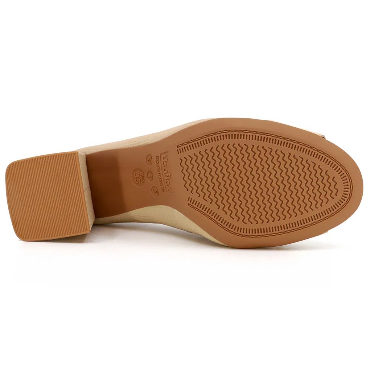 Scarpin Couro Usaflex Salto Bloco Fivela Monograma - Bege Bege 4