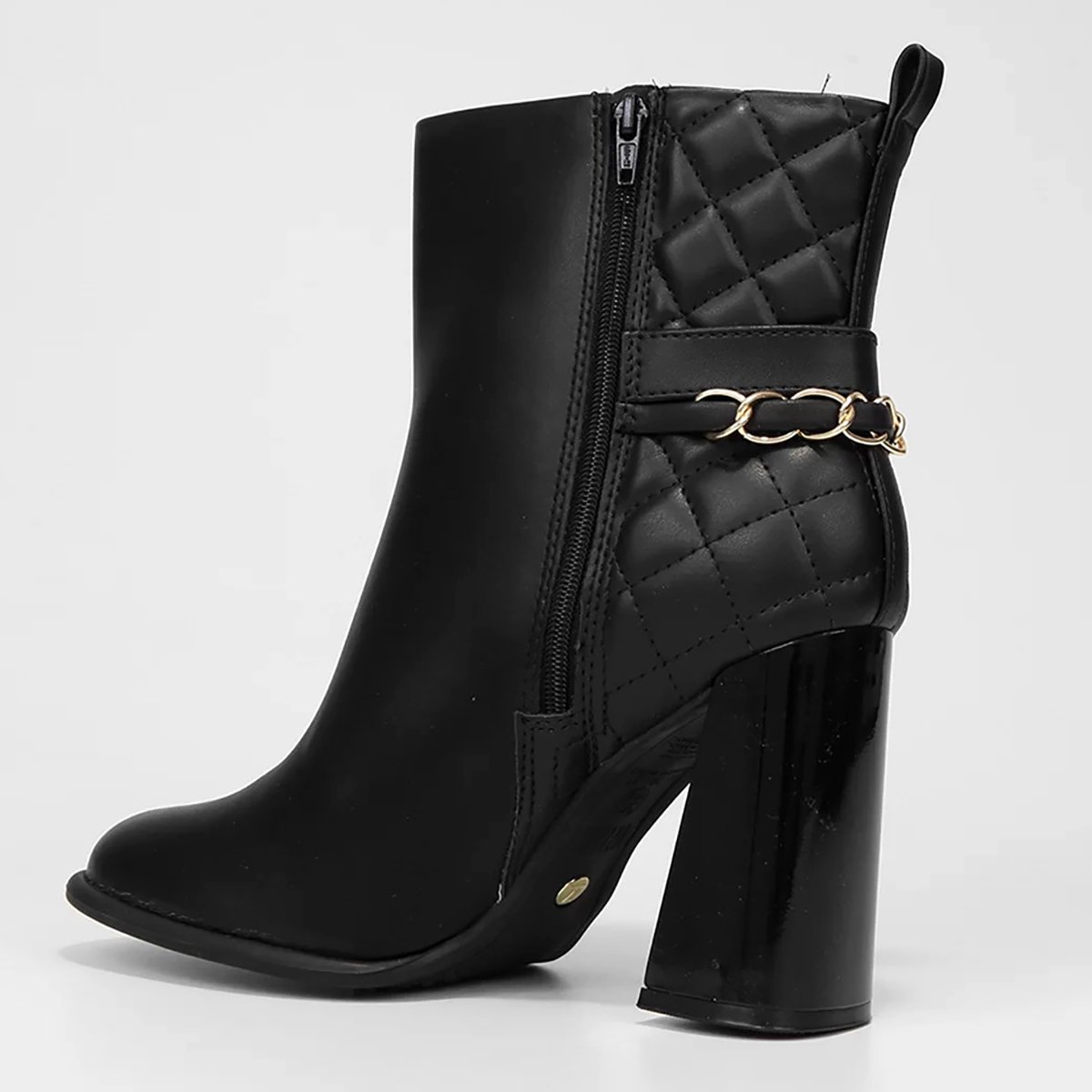 Bota Cano Curto Vizzano Matelassê Salto Alto Feminina - Preto Preto 4