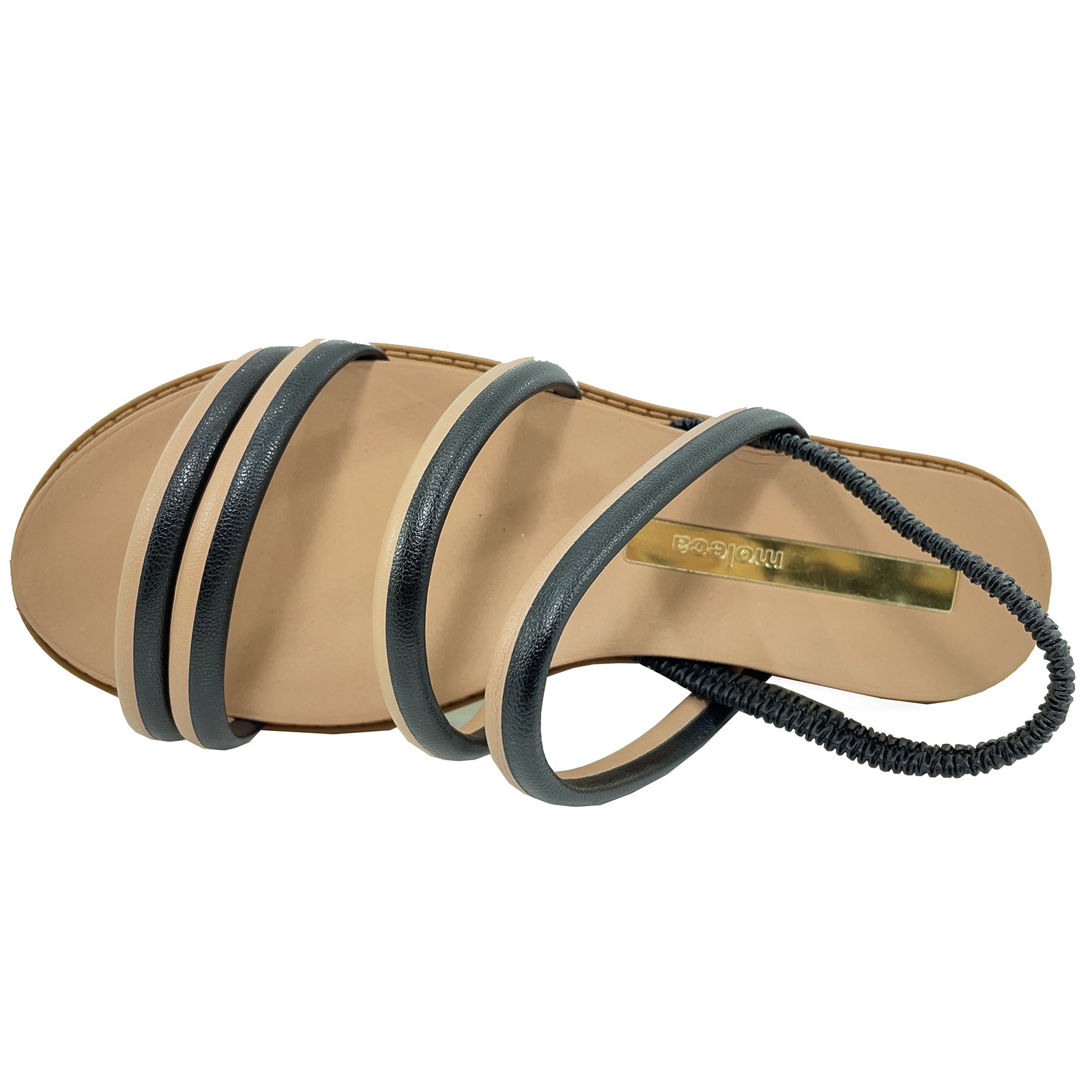 Rasteira Moleca Papete Multi Tiras Bicolor - Preto e Nude Bege 3