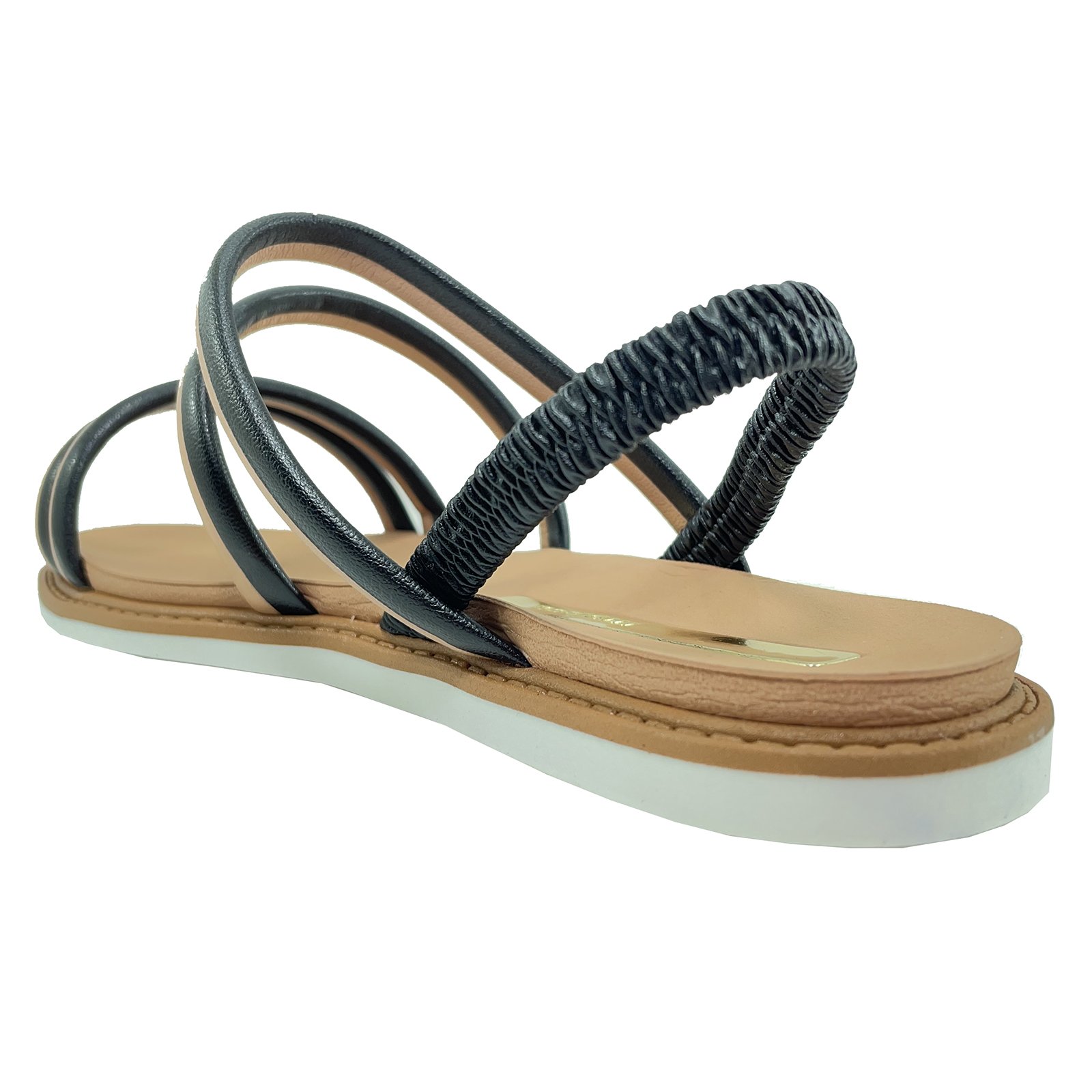 Rasteira Moleca Papete Multi Tiras Bicolor - Preto e Nude Bege 4