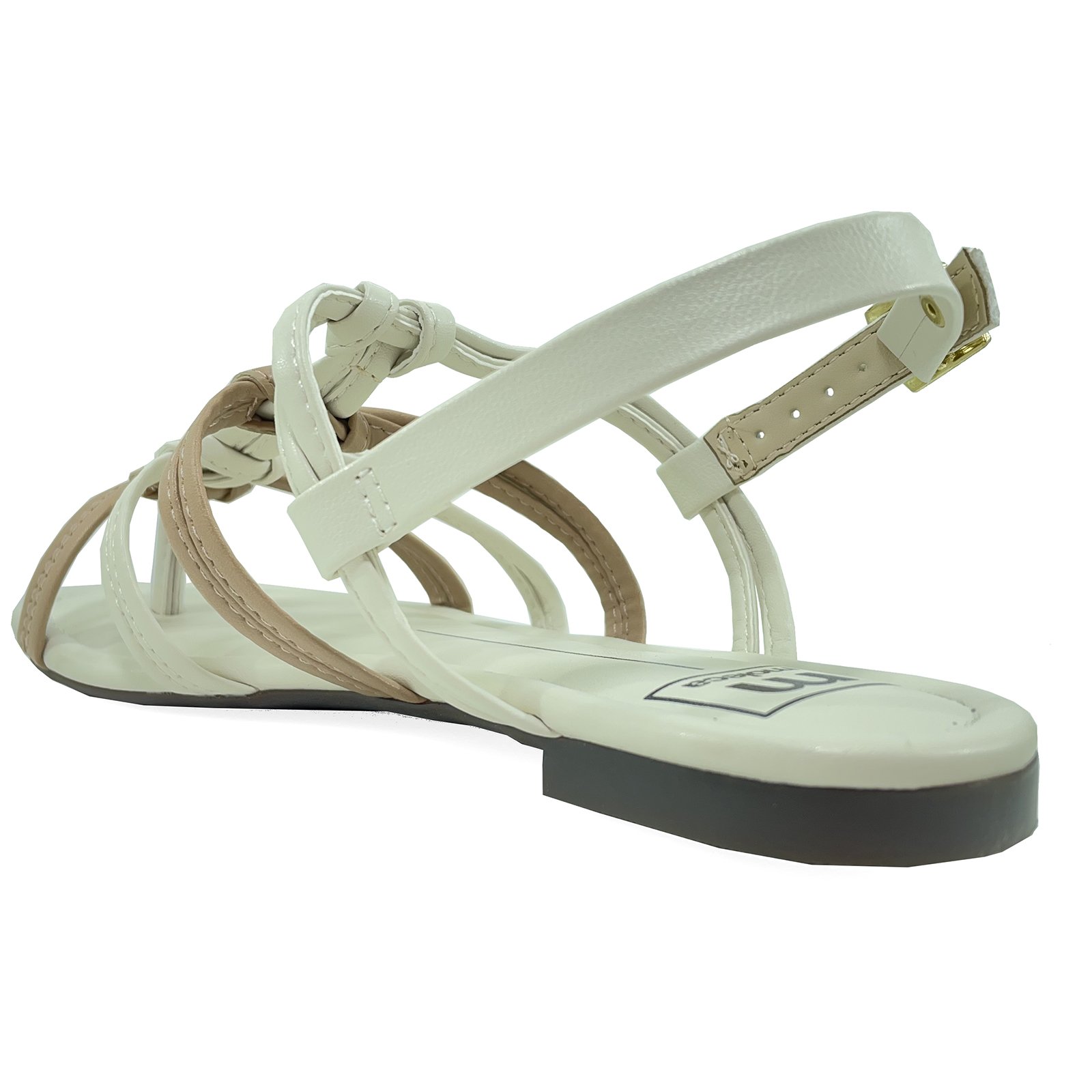 Rasteira Moleca Multi Tiras Bicolor Feminina - Branco e Nude Bege 4