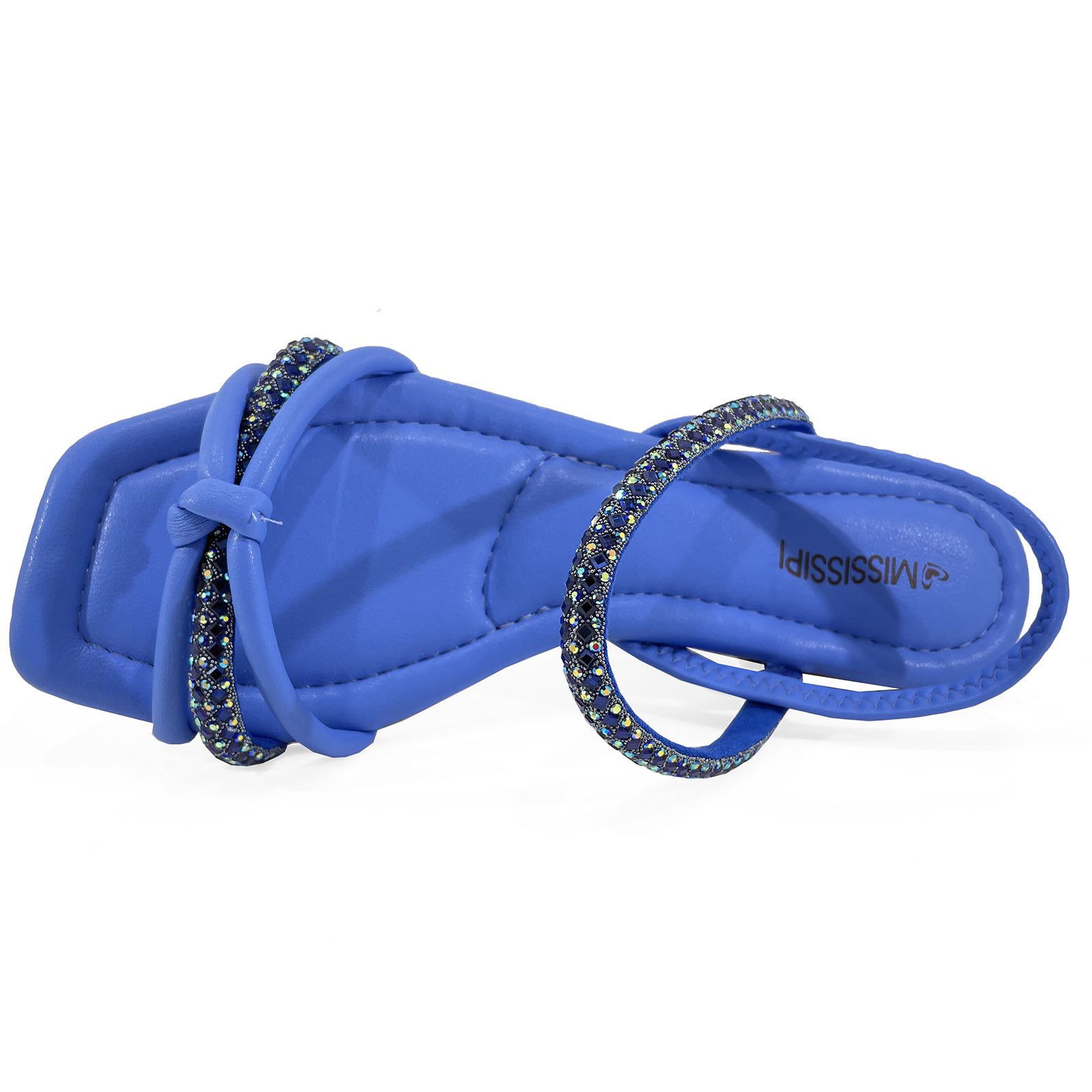 Rasteira Mississipi Tiras Strass Nó Feminina - Azul Azul 2