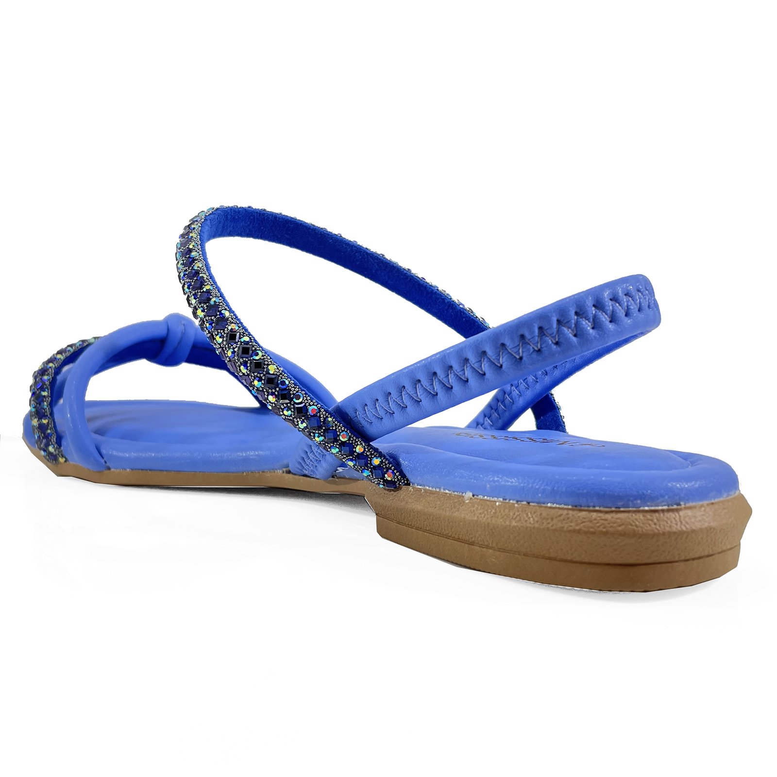 Rasteira Mississipi Tiras Strass Nó Feminina - Azul Azul 3