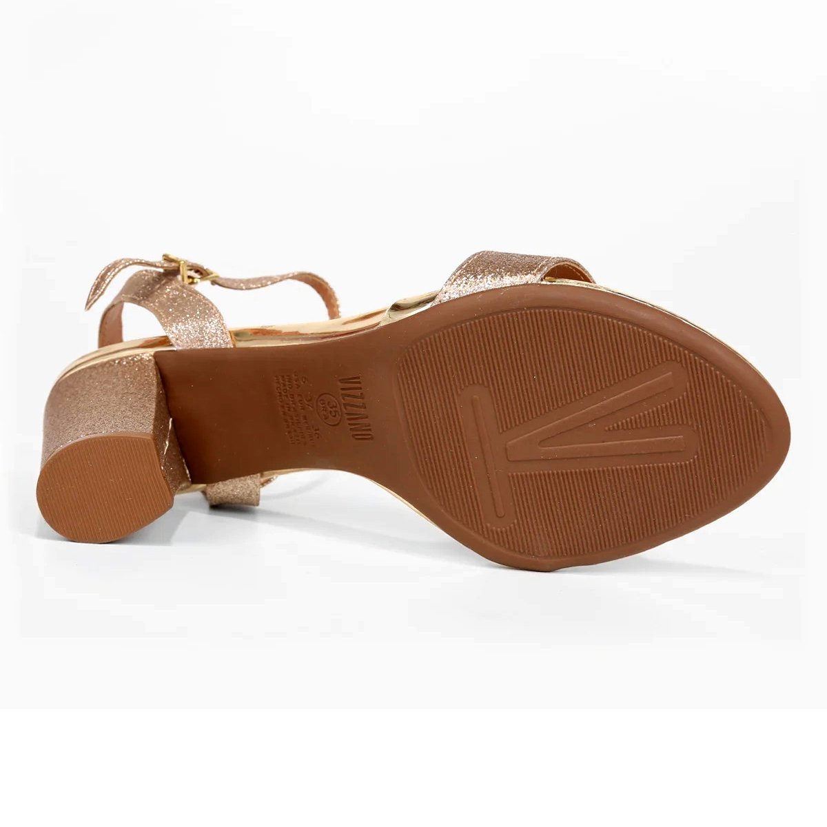 Sandália Vizzano Salto Grosso Médio Glitter Feminina - Dourado Dourado 5