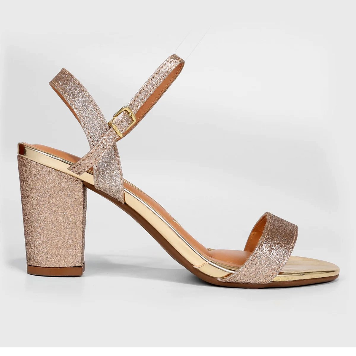 Sandália Vizzano Salto Grosso Médio Glitter Feminina - Dourado Dourado 2
