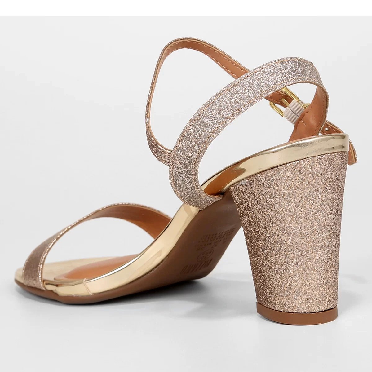 Sandália Vizzano Salto Grosso Médio Glitter Feminina - Dourado Dourado 4