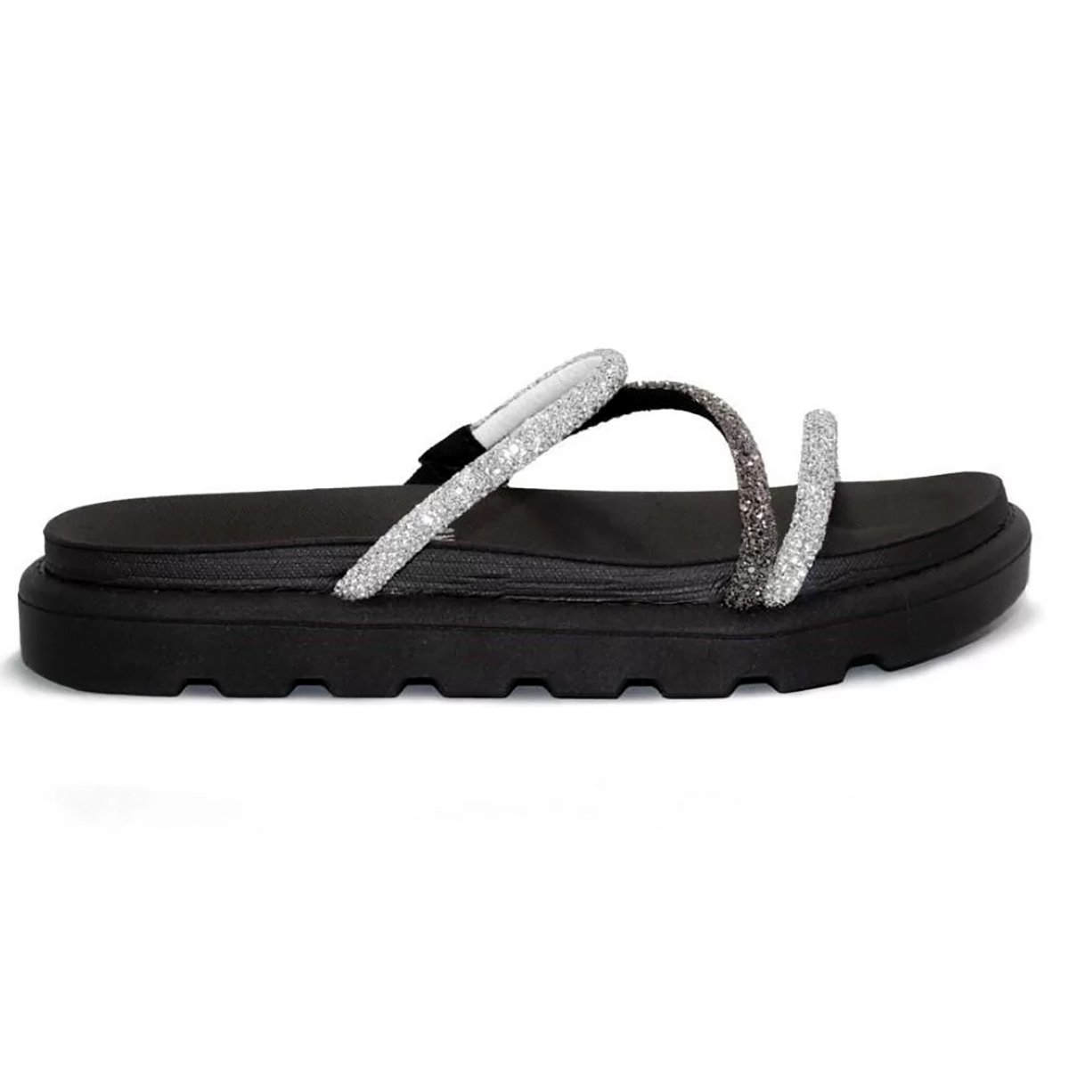 Rasteira Vizzano Flatform Tiras Strass Hotfix - Preto Preto 2