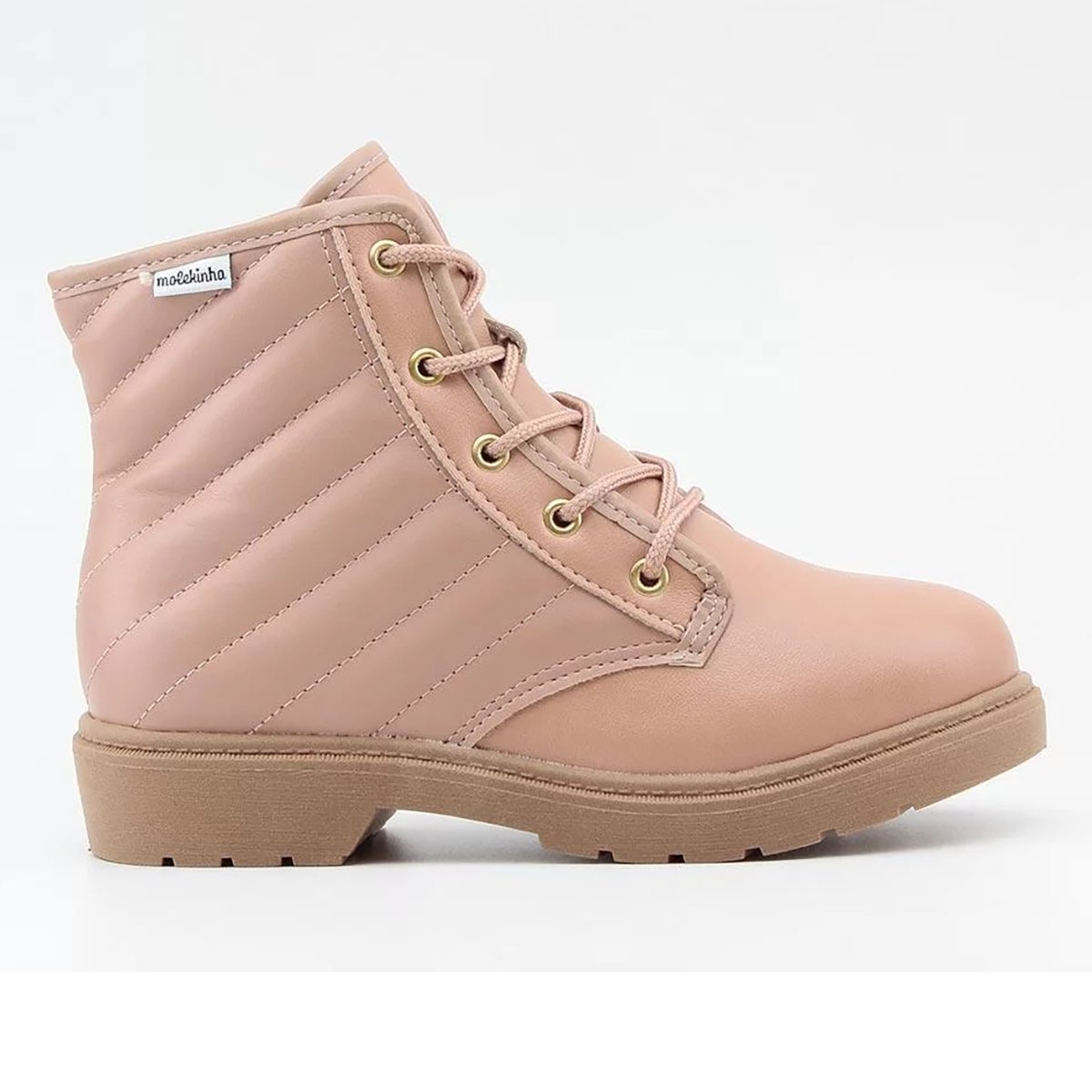 Bota Coturno Infantil Molekinha Costuras Menina - Nude Bege 2