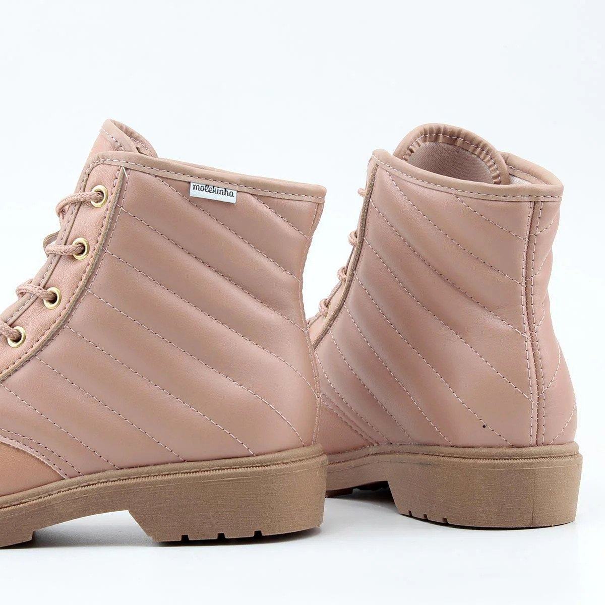 Bota Coturno Infantil Molekinha Costuras Menina - Nude Bege 4