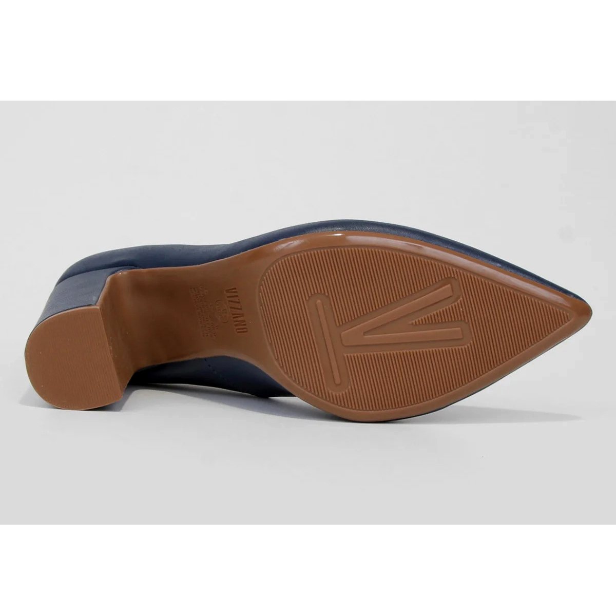 Scarpin Vizzano Bico Fino Salto Bloco Alto - Marinho Azul 5