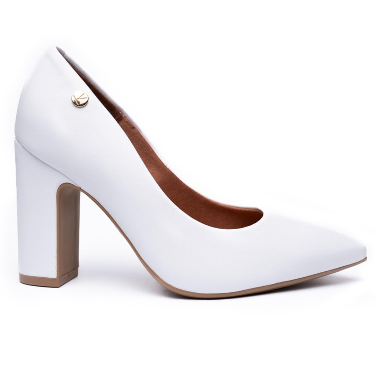 Scarpin Vizzano Bico Fino Salto Bloco Alto - Branco Branco 2