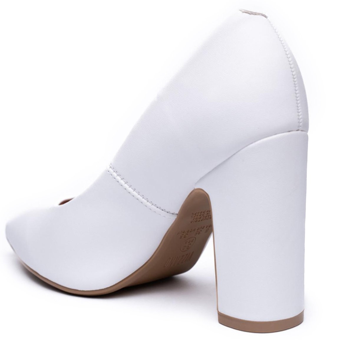 Scarpin Vizzano Bico Fino Salto Bloco Alto - Branco Branco 4