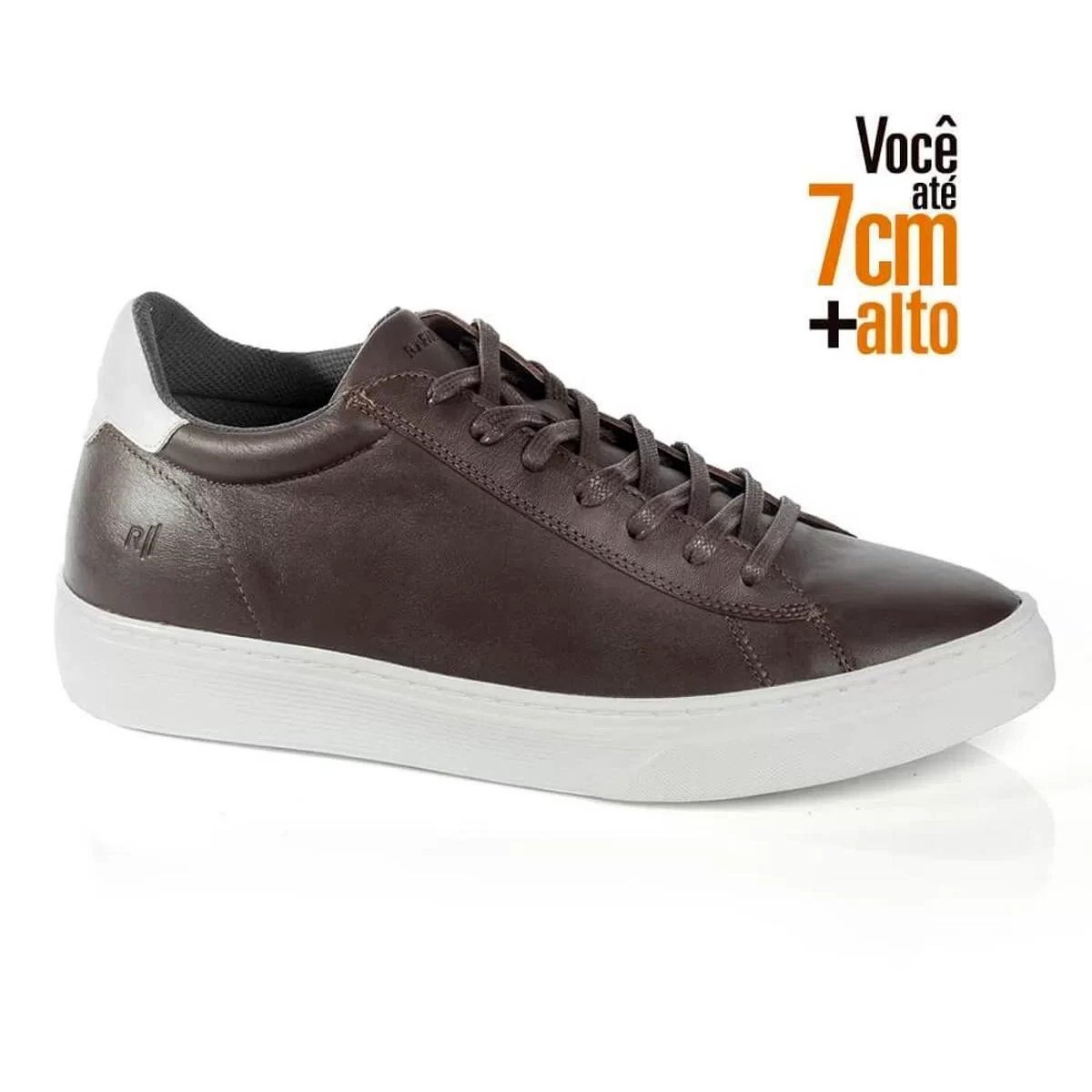 Sapatênis Rafarillo Masculino Couro Amarração Aumenta Altura - Cafe Marrom 2