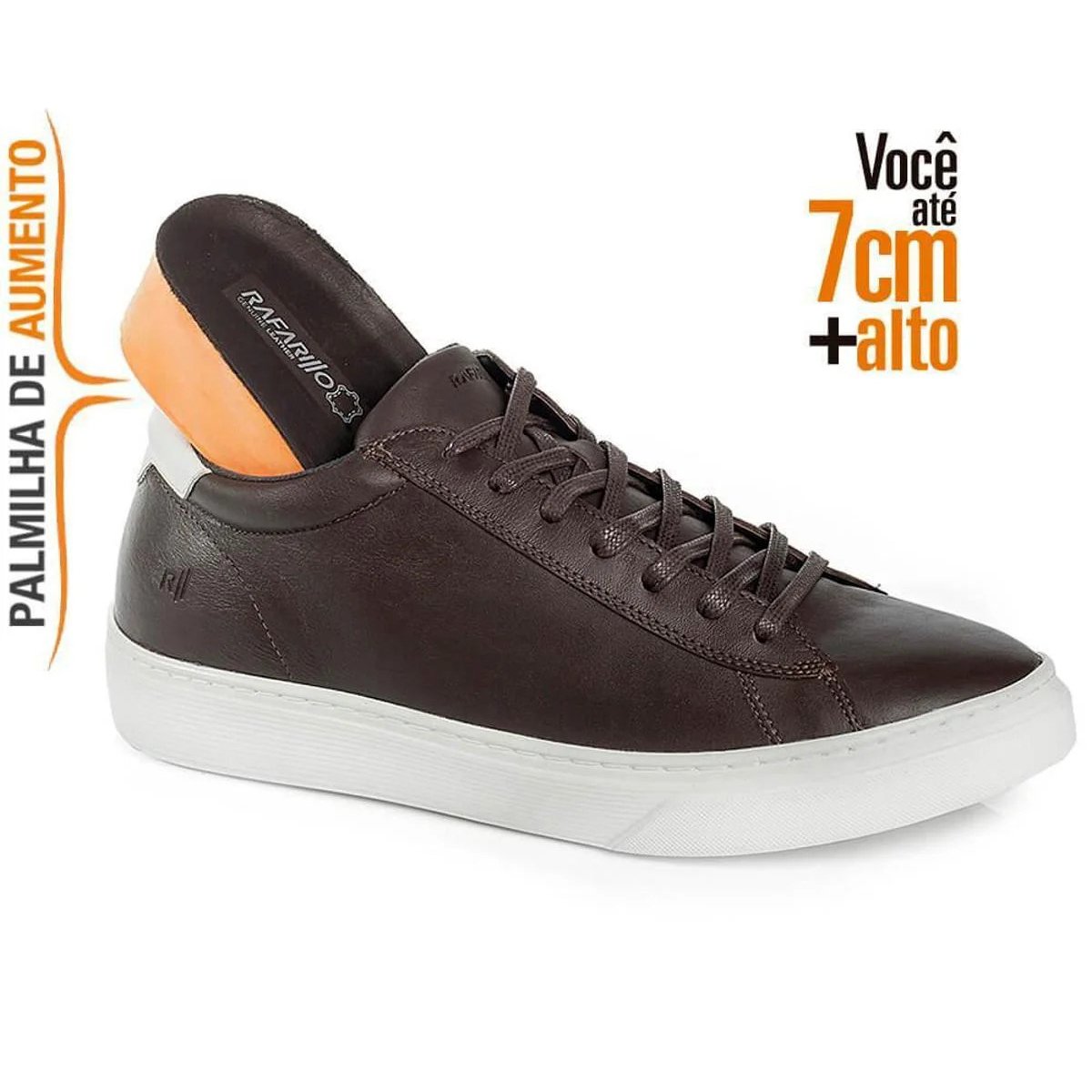 Sapatênis Rafarillo Masculino Couro Amarração Aumenta Altura - Cafe Marrom 3