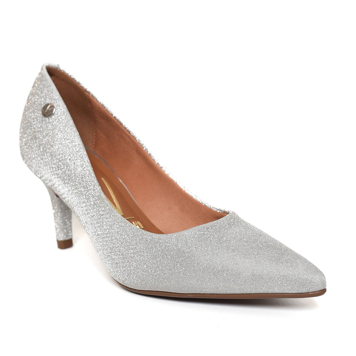 Scarpin Vizzano Tela Shine Paris Gliter Salto Médio - Prata Prata 1