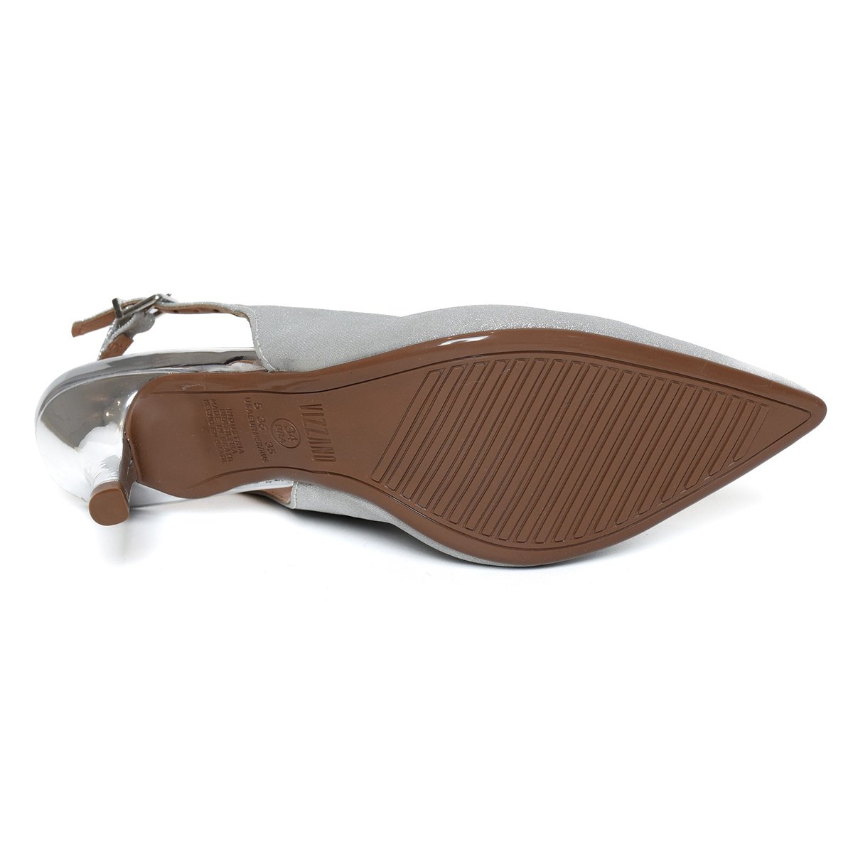 Scarpin Vizzano Slingback Gliter Salto Fino Médio - Prata Prata 5