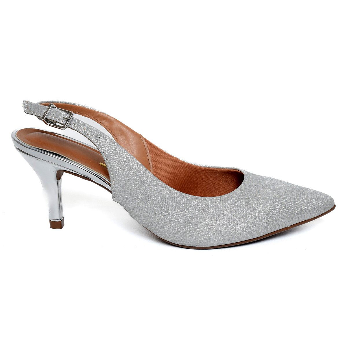 Scarpin Vizzano Slingback Gliter Salto Fino Médio - Prata Prata 2