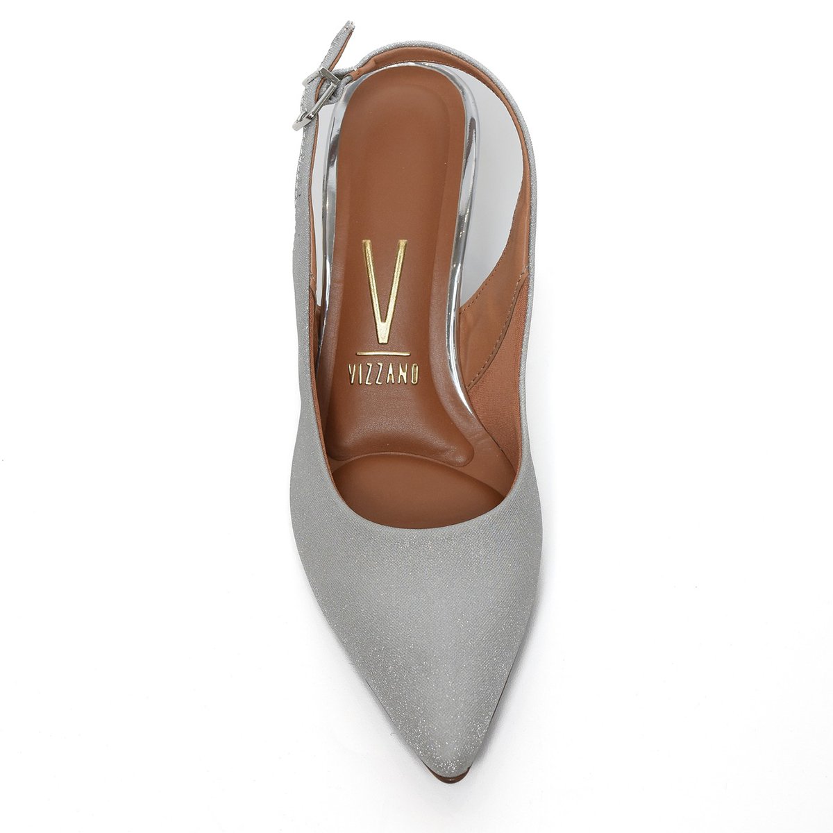 Scarpin Vizzano Slingback Gliter Salto Fino Médio - Prata Prata 3