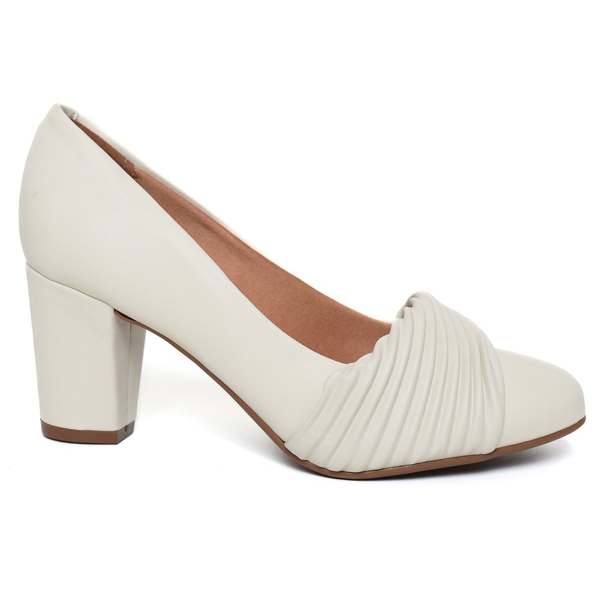 Scarpin Vizzano Salto Bloco Médio Strech - Branco Off Branco 2