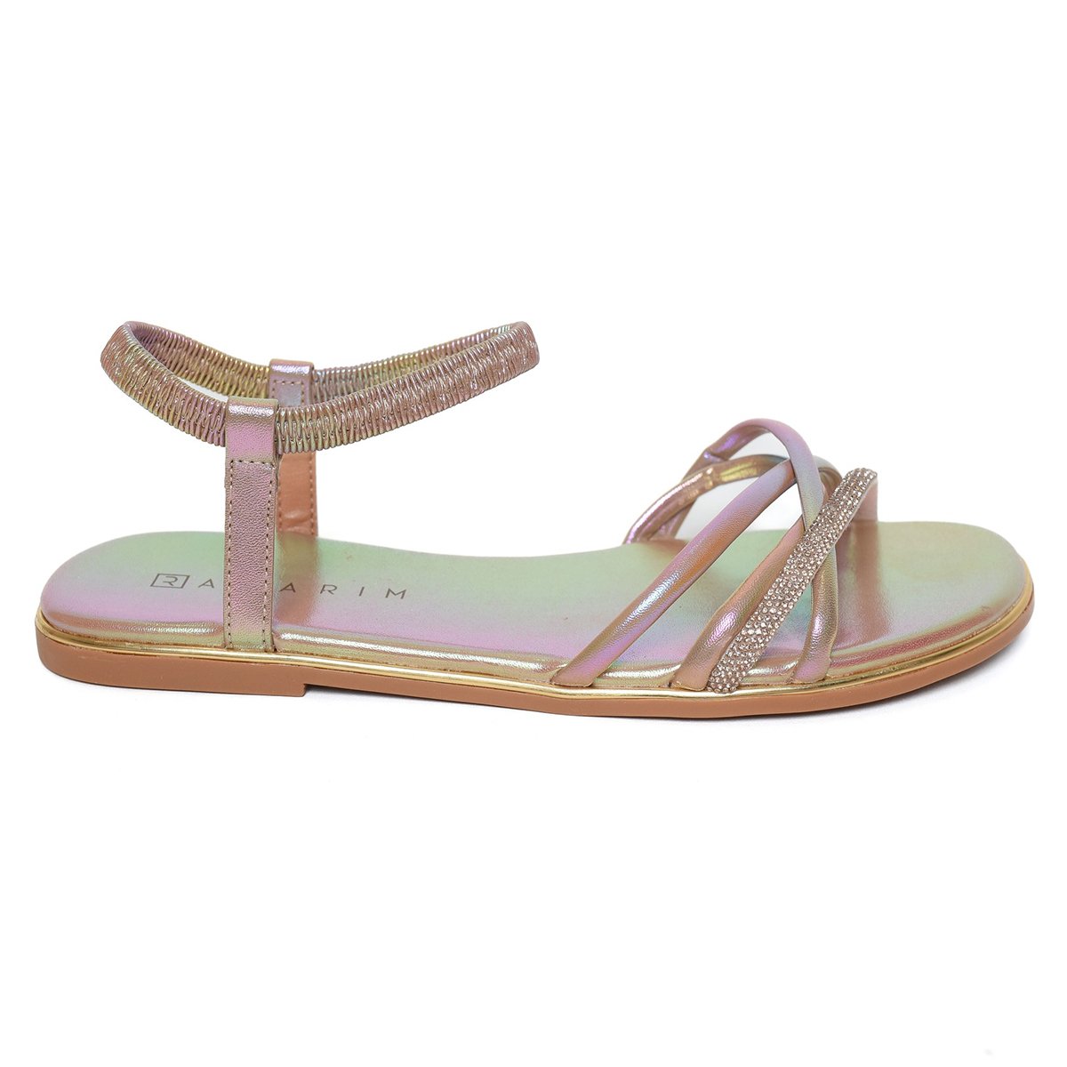 Rasteira Ramarim Tiras Strass Light Feminina - Rose Rosa 2
