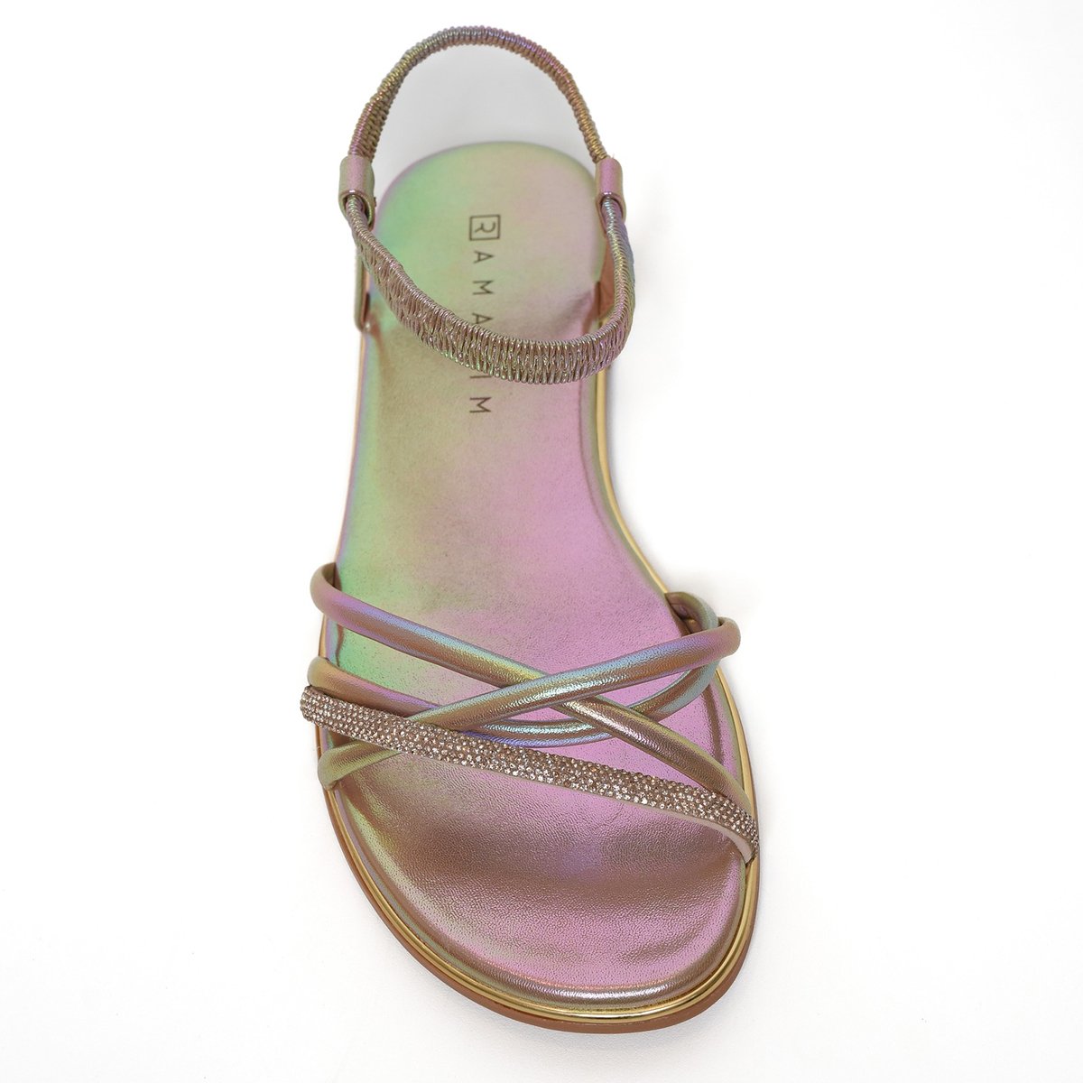 Rasteira Ramarim Tiras Strass Light Feminina - Rose Rosa 3