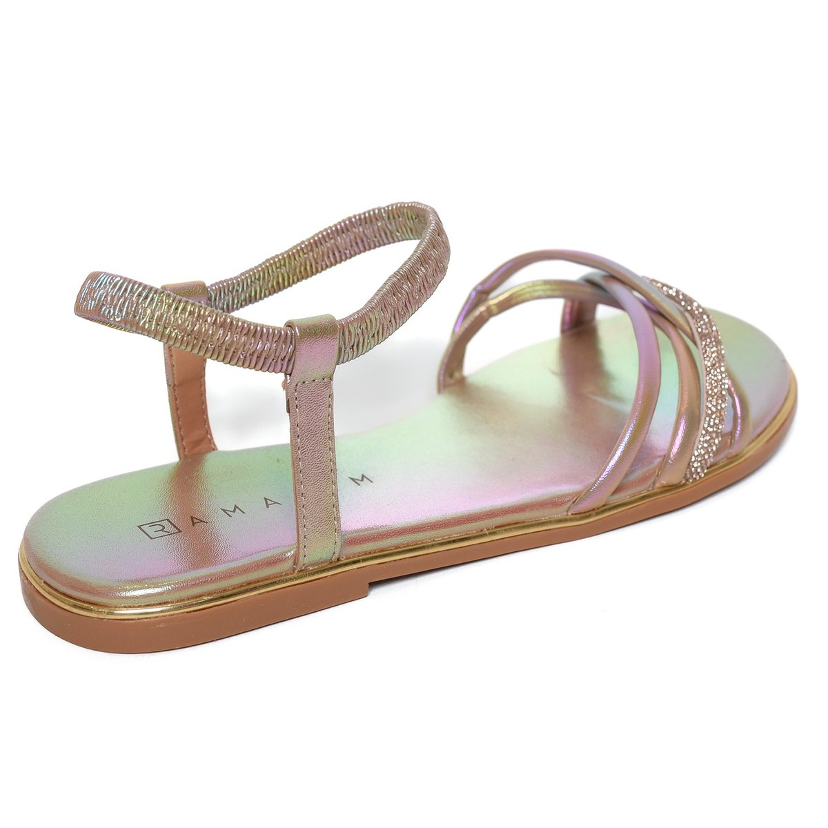 Rasteira Ramarim Tiras Strass Light Feminina - Rose Rosa 4