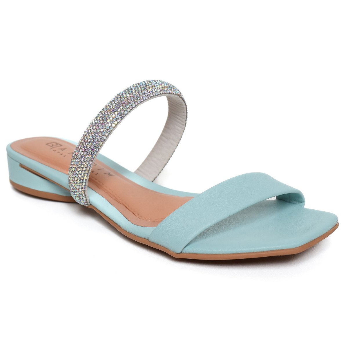 Sandália Rasteira Ramarim Strass Total Comfort - Azul Claro Azul 1