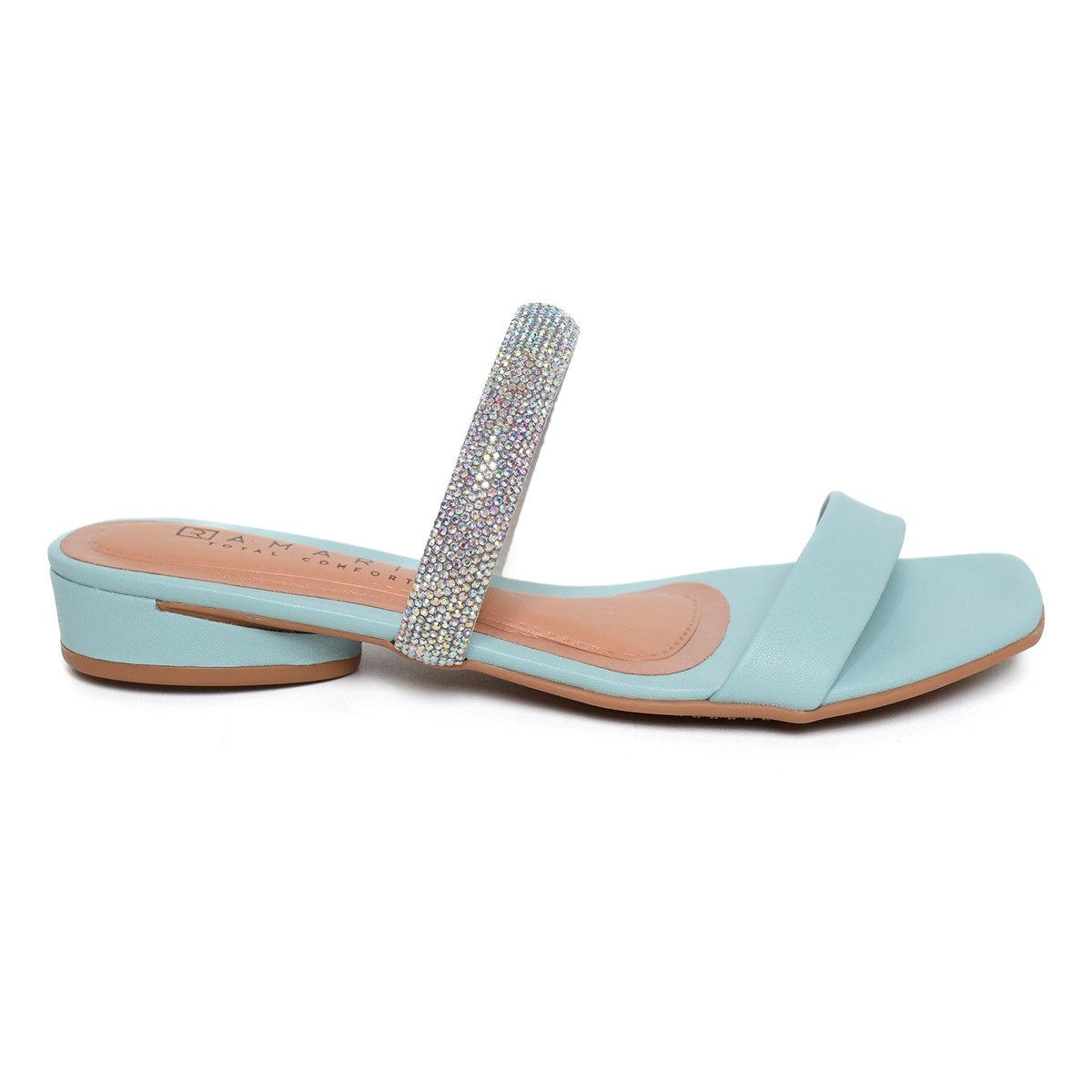 Sandália Rasteira Ramarim Strass Total Comfort - Azul Claro Azul 2