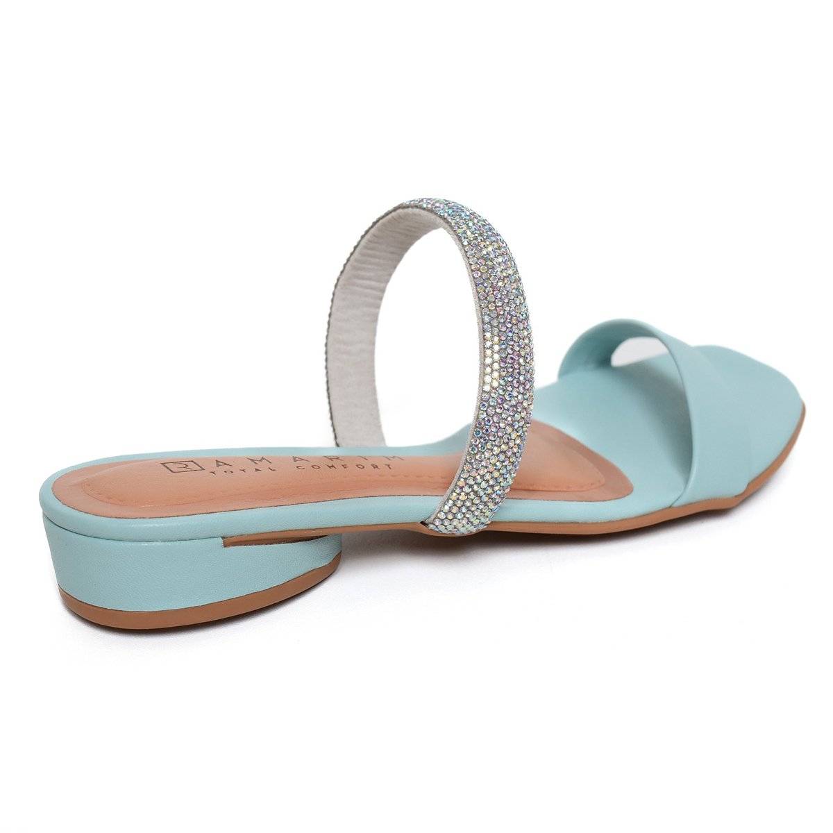 Sandália Rasteira Ramarim Strass Total Comfort - Azul Claro Azul 4