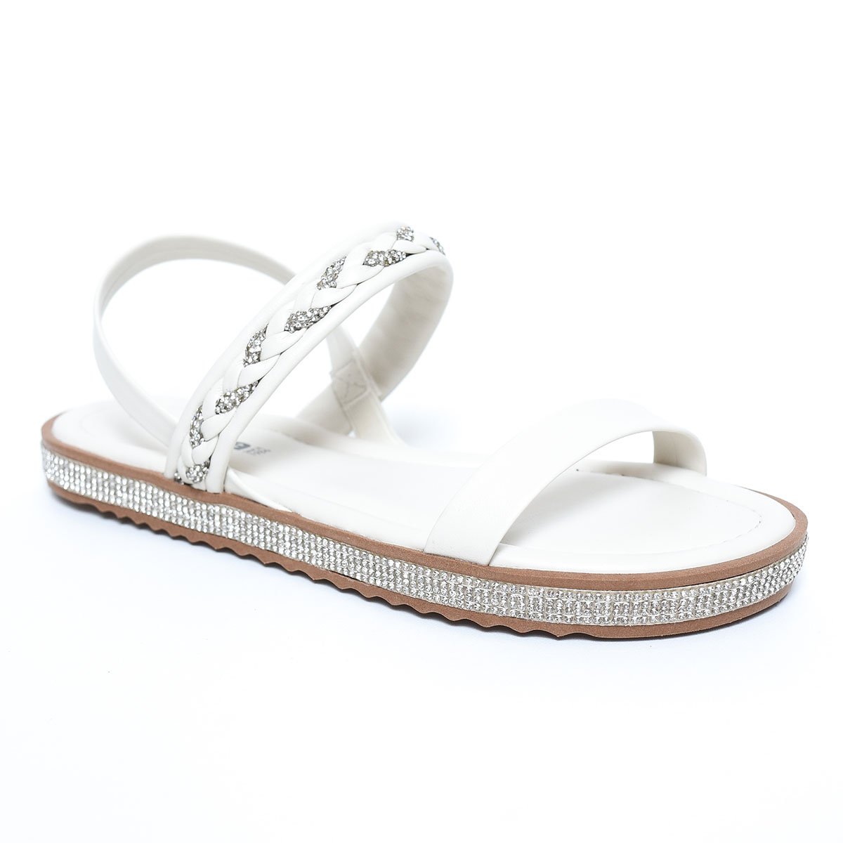 Rasteira Moleca Flat Com Strass Feminina - Branco