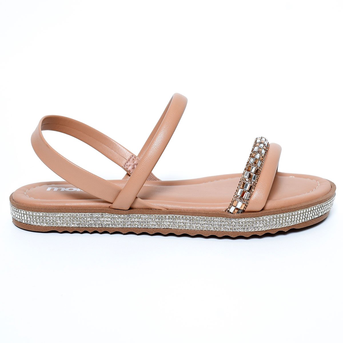 Rasteira Moleca Flat Detalhe em Pedras Feminina - Nude Bege 2