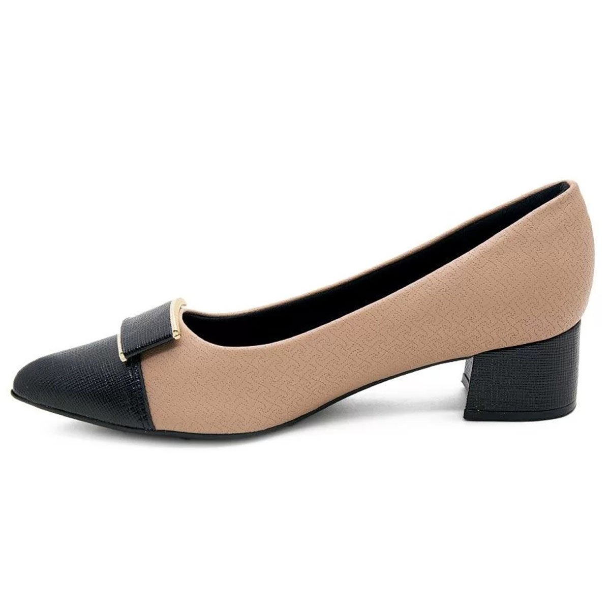 Sapato Piccadilly Salto Baixo Bicolor Feminino - Nude e Preto Preto 2