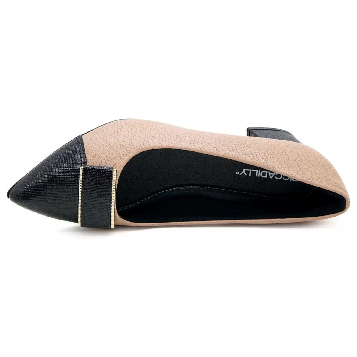 Sapato Piccadilly Salto Baixo Bicolor Feminino - Nude e Preto Preto 3