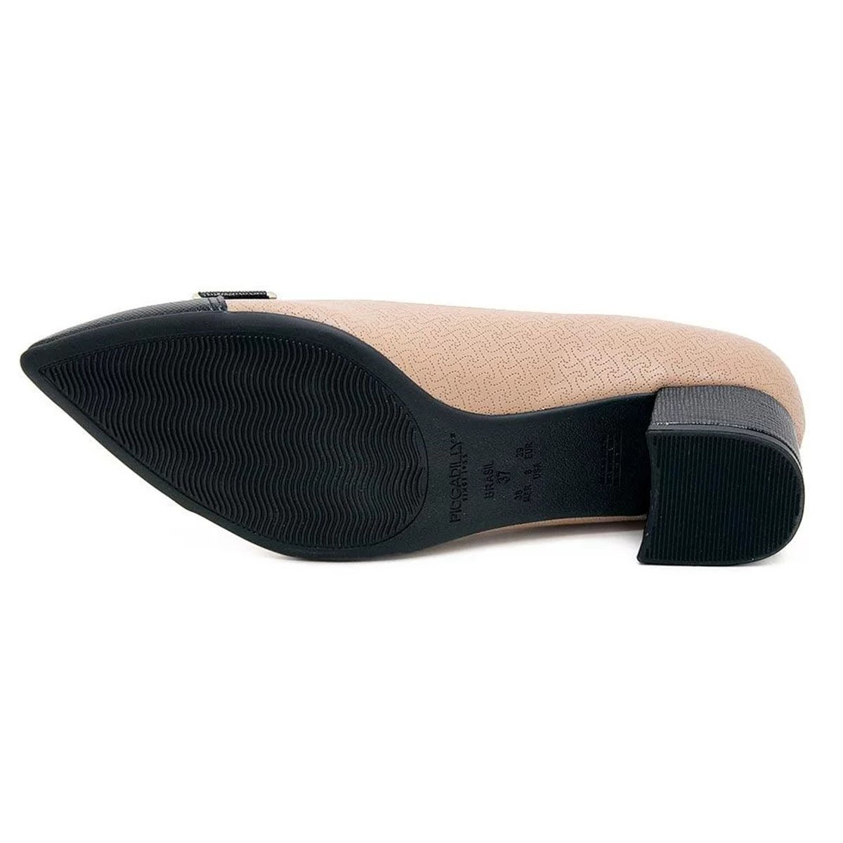 Sapato Piccadilly Salto Baixo Bicolor Feminino - Nude e Preto Preto 4