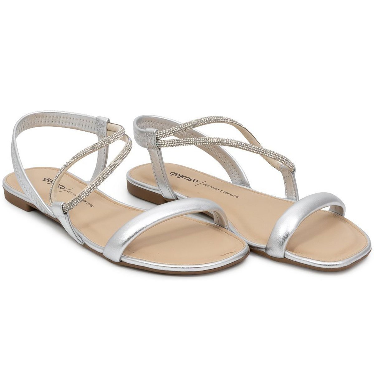 Rasteira Dakota Tira Strass Metalizada Feminina - Prata Prata 1