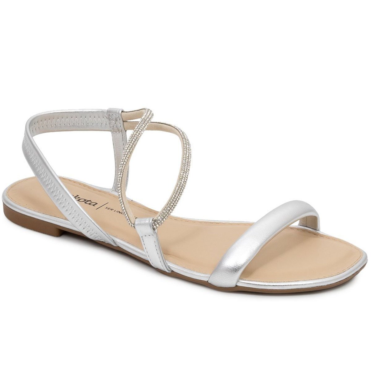 Rasteira Dakota Tira Strass Metalizada Feminina - Prata Prata 2