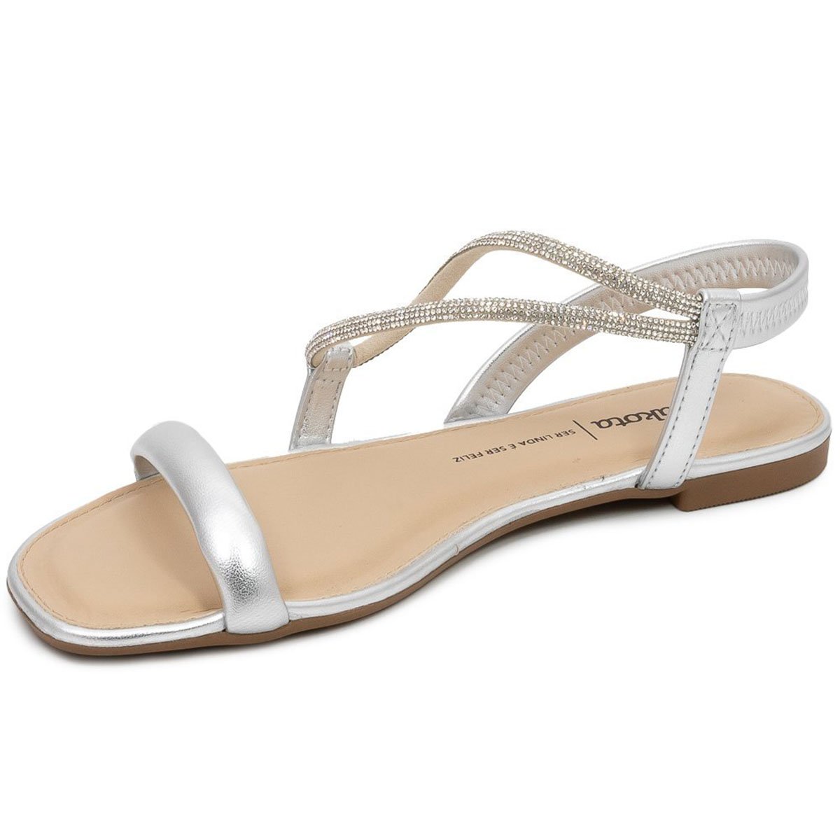 Rasteira Dakota Tira Strass Metalizada Feminina - Prata Prata 3