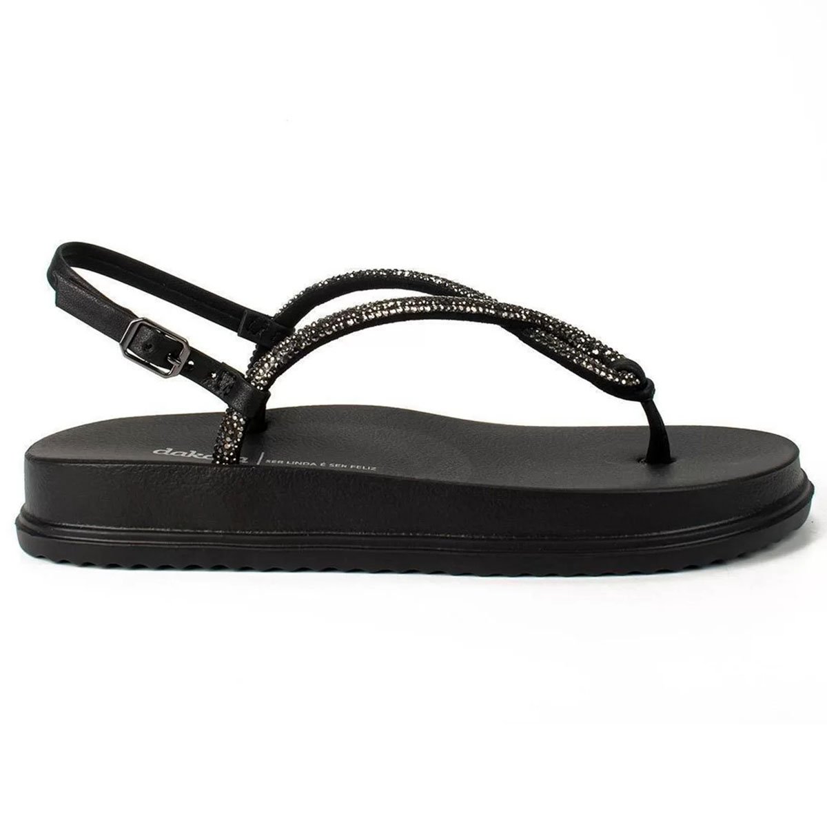 Rasteira Dakota Tira Strass Flatform Feminina - Preto Preto 2