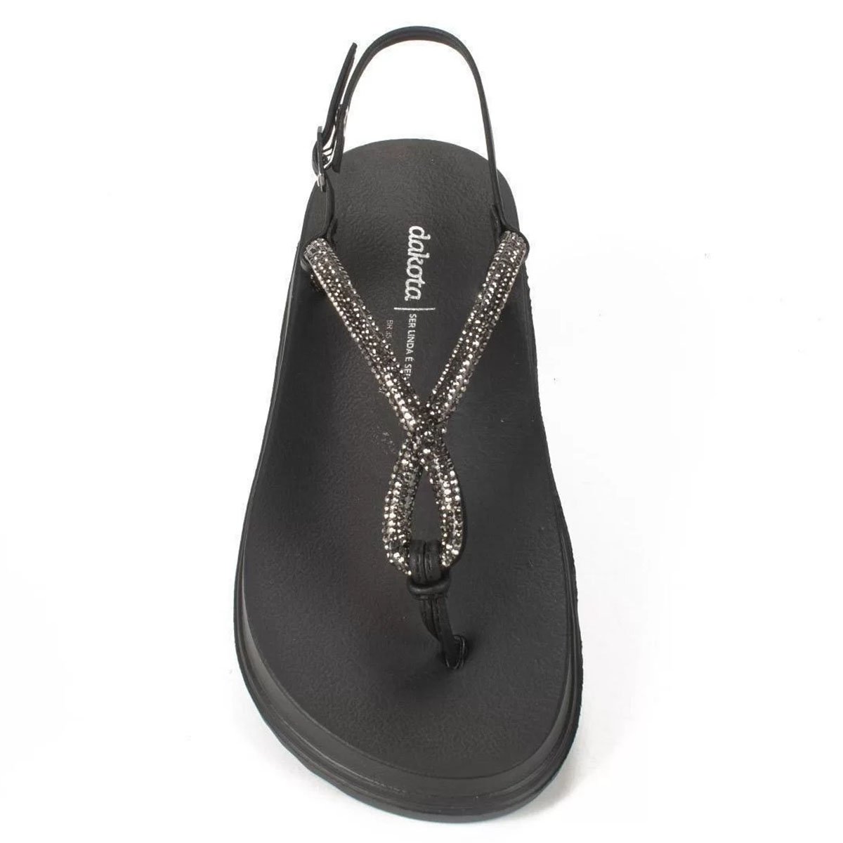 Rasteira Dakota Tira Strass Flatform Feminina - Preto Preto 3