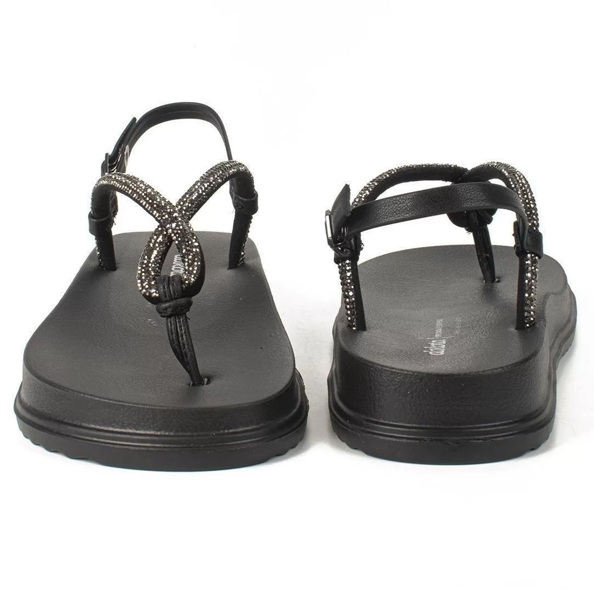 Rasteira Dakota Tira Strass Flatform Feminina - Preto Preto 4