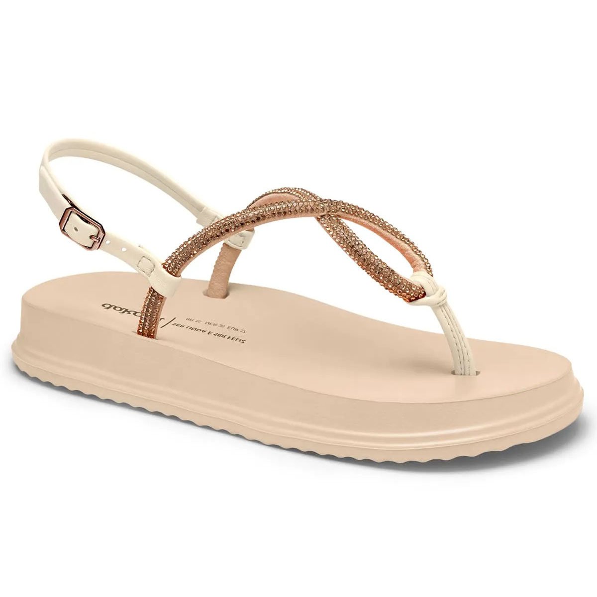 Rasteira Dakota Tira Strass Flatform Feminina - Rosê Rosa 1