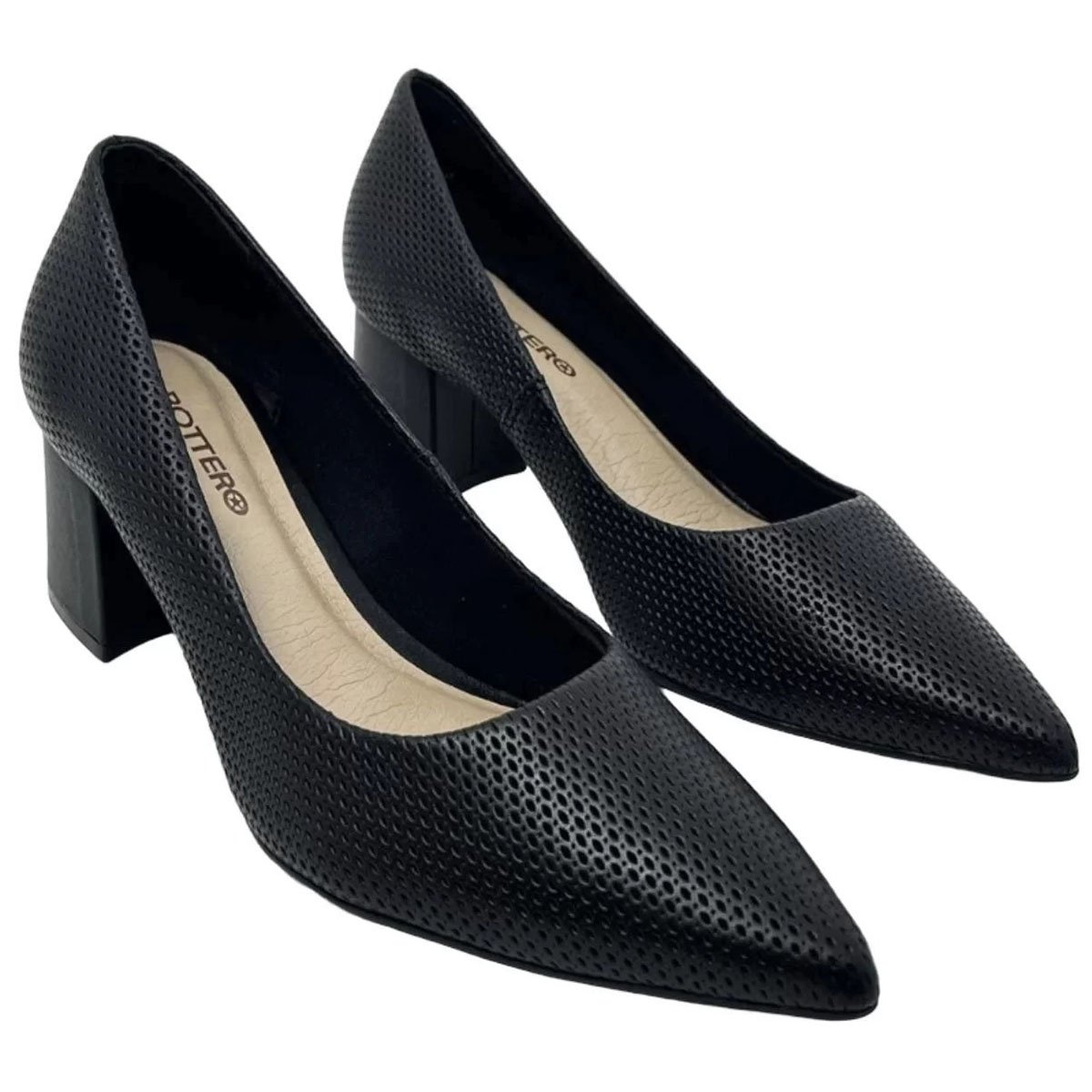 Scarpin Couro Bottero Salto Médio Bico Fino Feminino - Preto Preto 1